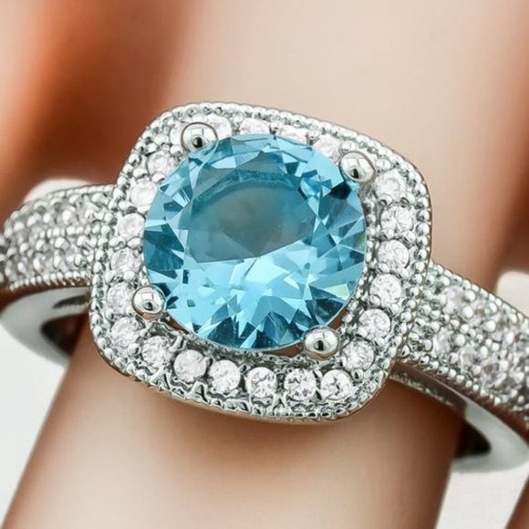 14K WGold Overlay Sky Blue Topaz, Sapphire Ring - Picture 2 of 12